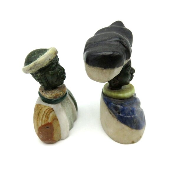 Small STONE BUST Set Colourful Hand Carved in Zimbabwe Africa 3.1" Tall - Picture 2 of 9